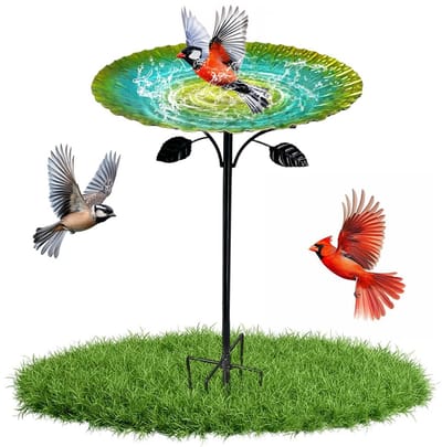vogelbad voor buiten, tuin, met 5-puntige sokkel, 85 cm, metalen vogelbak, bak, waterbak voor vogels, waterbak, vorstbestendig, vogelvoederdispenser voor vogels, voederbak