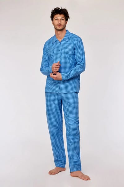 Woody pyjama jongens/heren doorknoop - blauw geruit - 252-10-QWA-W/953 - maat L