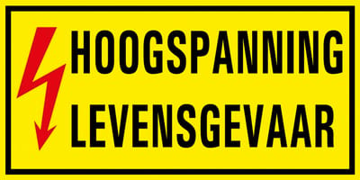 Hoogspanning levensgevaar bord met tekst, kunststof 300 x 150 mm