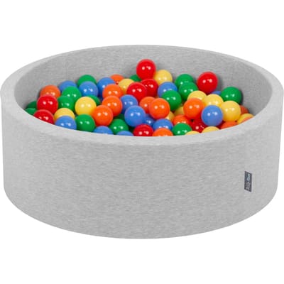 KiddyMoon ballenbad 90x30cm - 300 ballen ∅ 7cm ballenbad met kleurrijke ballen voor baby's kinderen rond, lichtgrijs:geel/groen/blauw/rood/oranje