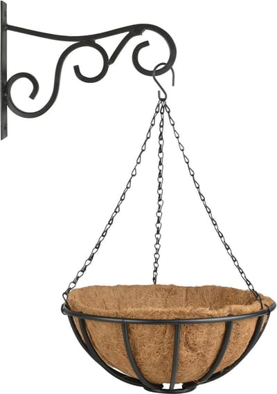 Hanging basket 35 cm met metalen muurhaak en kokos inlegvel - Complete hangmand set van gietmetaal