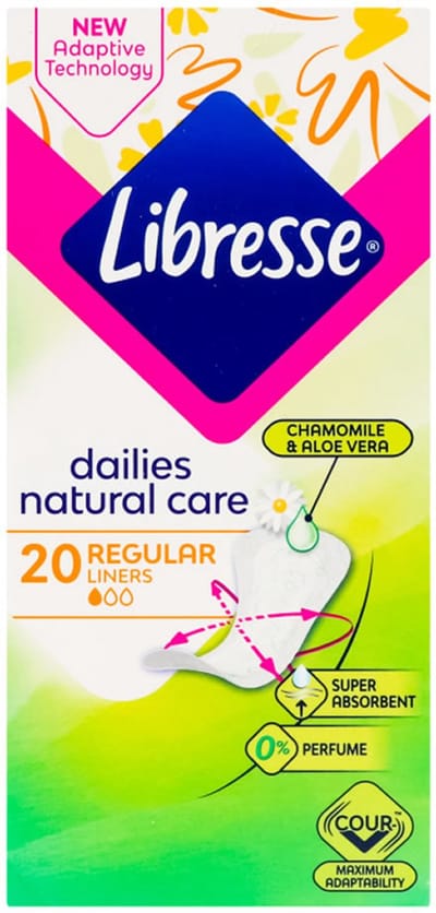 Libresse Natural Care Dagelijkse Inlegkruisjes Normal – zonder vleugels – 20 stuks – zacht met Aloë Vera & Kamille