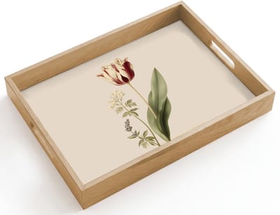 Dienblad hout 40x30 cm - Schootdienblad - Tulp - Minimalistisch - Beige - Borrelplank rechthoek - Plateau dienbladen