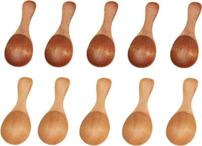 10 stuks - Dessertlepels - Houten lepels - Jamlepels - 8*3,5 cm - Donkere kleur + natuurlijke kleur
