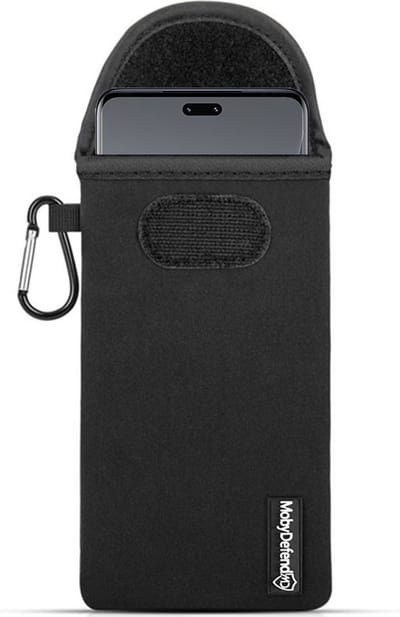 MobyDefend Hoesje - Geschikt voor Xiaomi 13 Lite - Neopreen Pouch Met Karabijnhaak - Insteek - Riemlus - Zwart