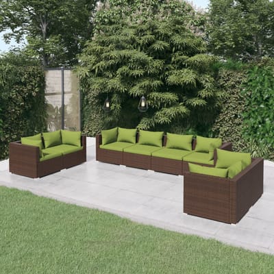 vidaXL - 8-delige - Loungeset - met - kussens - poly - rattan - bruin