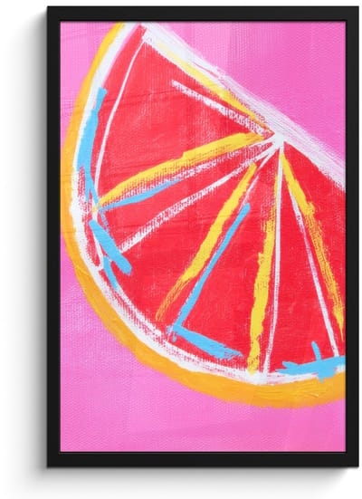 Poster in lijst - Fotolijst 40x60 cm - Posters - Grapefruit - Geschilderd - Roze - Strepen - Posterlijst zwart - Decoratie - Wanddecoratie woonkamer - Muurdecoratie slaapkamer