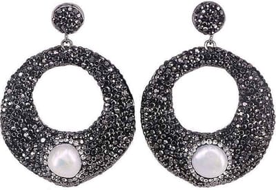 Zoetwater parel oorbellen Bright Pearl Donut - oorstekers - echte parels - wit - zwart - stras steentjes parel oorbellen dames - parel oorknopjes - sieraden doosje