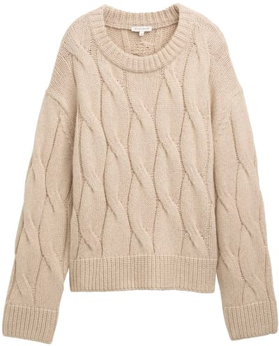 Tom Tailor - Losse gebreide trui met kabelpatroon - Maat L - soft taupe melange