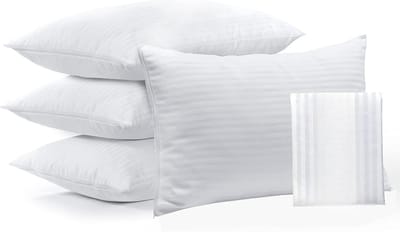 Famanu - Kussenbeschermers 48x74 cm set 4, satijn streep microvezel, anti-allergie anti-stofmijt, ademend met rits wit