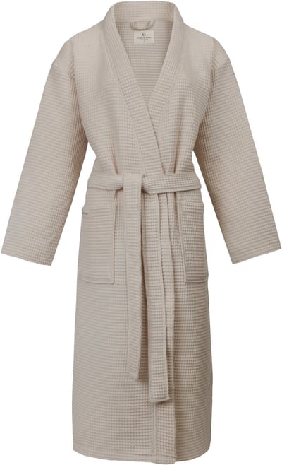 L&G - Unisex Sauna Badjas - 100% Katoen Wafel Badjas - M - Stone - Katoen wafel - Kimono - Wafel Badjas dames - Wafel Badjas heren - Badjas dames en heren