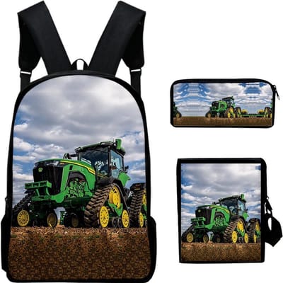 Klassiek Populair tractorpatroon 3D Print 3 stuks/Set leerling Schooltassen Laptop Dagrugzak Rugzak Schuin gedragen schoudertas Etui