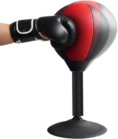 Mini Bokszak - Zuignap Bal - Stress Verlichten - Sterke Zuignap - ca. 17.7 x 40 cm - Zwart Rood