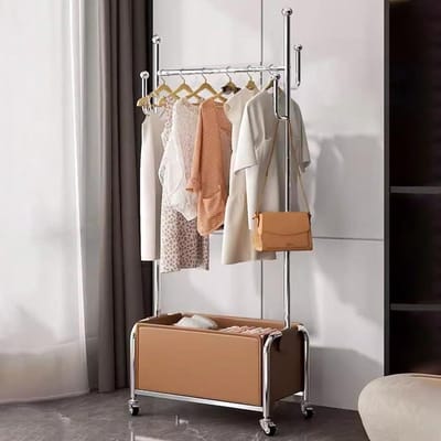 Garderoberek Met Kapstok - Metalen Rek - Kleding Opbergen - Met Opbergmanden - 60x35x179cm - Bruin