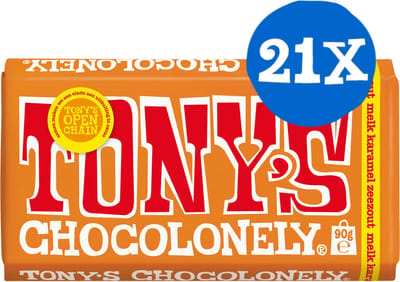 Tony's Chocolonely - Melk Karamel Zeezout - chocolade - 90 gram - 21 stuks
