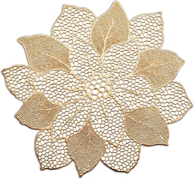 Zeller tafel placemats bloemen vorm - kunststof - 49 x 47 cm - goud - onderleggers