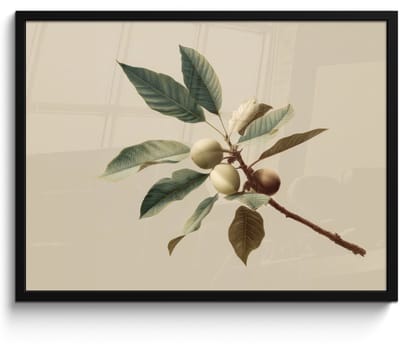 Poster in lijst - Fotolijst 80x60 cm - Posters - Tak - Groene Bladeren - Vruchten - Posterlijst zwart - Decoratie - Wanddecoratie woonkamer - Muurdecoratie slaapkamer
