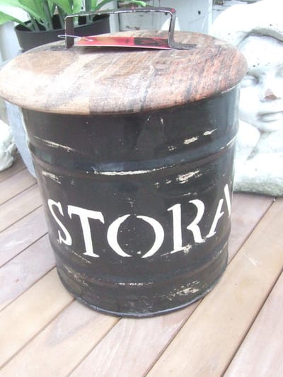 Opbergvat met Houten Deksel - Gerecycled Metaal - Mangohout 20 x 25 cm