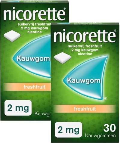 Nicorette Suikervrij Kauwgom 2mg Fresh Fruit - 2 x 30 stuks