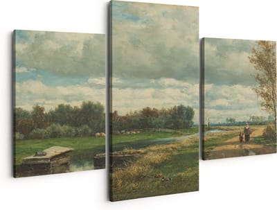 Artaza Canvas Schilderij Drieluik Landschap in de Omgeving van Den Haag - Willem Roelofs - 150x120 - Groot - Foto Op Canvas - Canvas Print