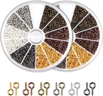 1200 STKS Schroef Ogen Kleine Schroef Ogen Pins Haken Schroef Eye Bails Mini Eye Pin Schroeven voor Sieraden Maken Diy Ambachten 6 Kleuren (2 Dozen)