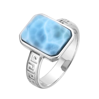 Cavill - Zilveren Ring 925 Sterling Zilver - Larimar 4,925 ct Achthoek Cabochon 13,5x10 mm - Zomers Blauw - Luxe Ring uit Dominicaanse Republiek