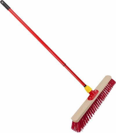 Buemag straatbezem / buitenbezem - rood elaston vezel - hout - B50 cm - met metalen telescoopsteel rood - 80 - 130 cm - Harde buitenbezems