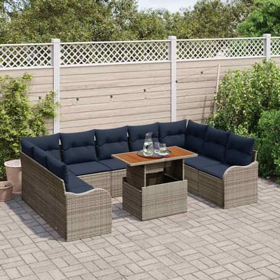 vidaXL - Tuinbank - Set - 10 - st - 9-Aantal - zitplaatsen - grijs - en - marineblauw