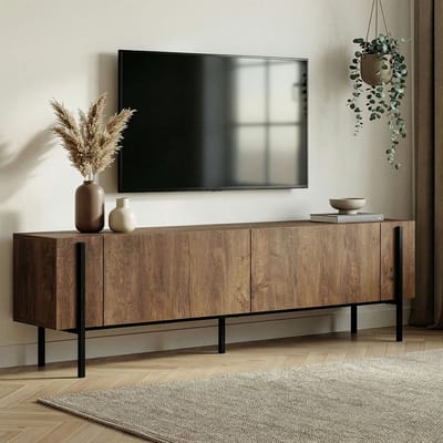 Asir - TV-standaard - Kafka's Eik, Zwart - 100% met melamine gecoat spaanplaat - 192 x 37 x 14 cm