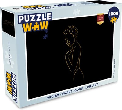 Puzzel Vrouw - Zwart - Goud - Line art - Legpuzzel - Puzzel 1000 stukjes volwassenen