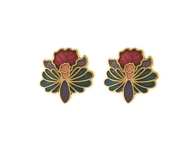 Behave - Oorringen dames - bloemmotief - paars en rood en blauw - 1 cm