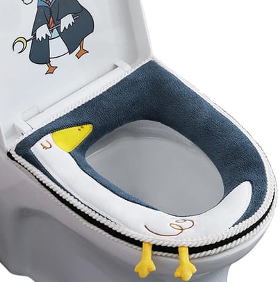 Toiletstoelhoezen - Wc-Brilwarmer - Wc-Brilhoes - Zacht Badkamerkussen - Universele Ritssluiting - Waterdicht - Antibacterieel Leer - Wasbare Doek - Met Handvat - Wasbaar - Blauw - Voor De Meeste Toiletten - Dames - Mama'S - Ouderen - Mensen