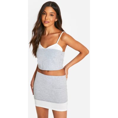 boohoo Dames Dubbele Laag Contrast Mini-rok | Grijze Mergel | Maat: 38