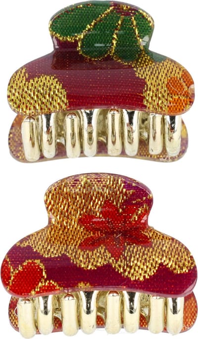 Haarsoires Haarspeld Haarklemmen 4cm – Glitter Bloemenprint – Goud Paars – Set van 2 - Haarclip Klem - Hair Claw - voor Opsteken Haar - Hair Clip - Decoratieve Haaraccessoire