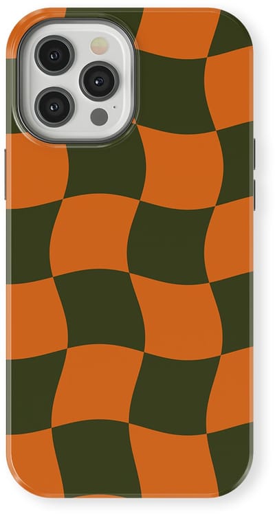 Checkered Warp Hoesje geschikt voor iPhone 12 Pro | Geschikt Voor Mag | Uniek Design Hoesje | Beschermhoes geschikt voor iPhone 12 Pro Pumpkin Pulse
