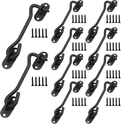 Set van 10 Zwarte RVS Stormhaken van 10 cm met Oog, Ideaal voor Raam- en Deurbeslag, Perfect voor Schuurvensters
