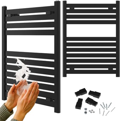 Granitan Handdoekradiator Enzo - 80x60cm - Zwart - Ladderdesign - Badkamer Verwarming - CV Radiator