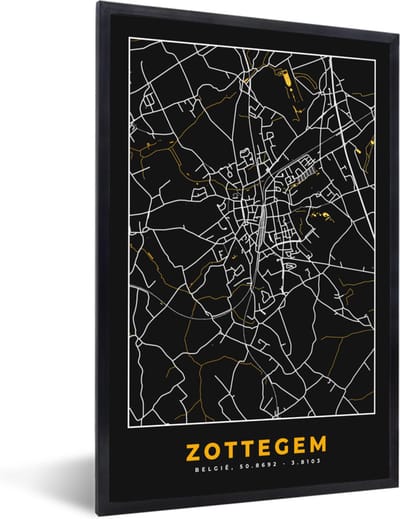 Fotolijst incl. Poster - Kaart - Goud - Plattegrond - Zottegem - Stadskaart - 40x60 cm - Posterlijst