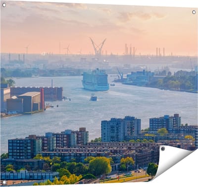 Gards Tuinposter Rotterdamse Haven bij het Water - 100x80 cm - Tuindoek - Tuindecoratie - Wanddecoratie buiten - Tuinschilderij
