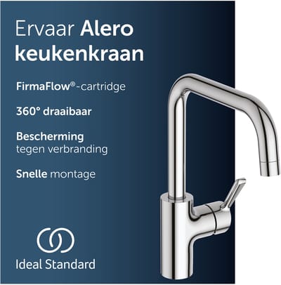 Ideal Standard Alero keukenkraan, uitloophoogte 222 mm, 360° draaibaar – Chroom
