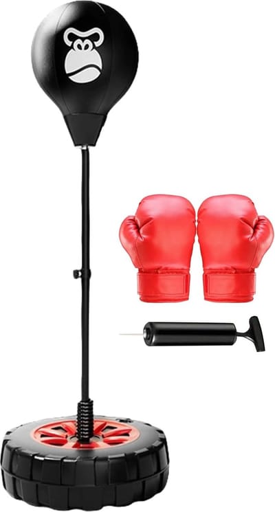 Staande Bokszak - Reflexbal Trainingsbal - Bokstraining Thuis - In Hoogte Verstelbaar - 27-47 Inch - Zwart