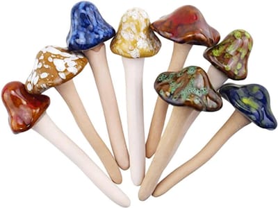 Keramische Paddenstoelen - Tuin Decoratie - Bloempot Aankleden - Levendige Kleuren - 8 Stuks - Diverse Kleuren