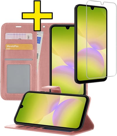 Hoesje - Met Screenprotector - Geschikt voor Samsung Galaxy A26 - Luxe Pasjeshouder - Bookcase Portemonee - Flip Case - Kunstleer Book Case - Flipcase - Book Cover - Walletcase - Portemonneehoes - Telefoonhoesjes - Rosé goud