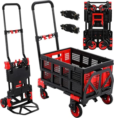 TamTrade Plateauwagen - Transportkar - Plateauwagen - Opvouwbaar - 2 in 1 Ontwerp - Verstelbare telescopische handgreep - Rood