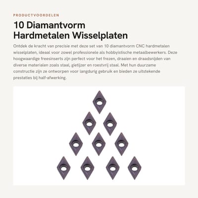 Dailygoods- Wisselplaat Set 10 Stuks - Hardmetalen Inzetstukken - CNC Freesinserts - Geschikt voor Staal/Gietijzer - Hoge Sterkte/Duurzaamheid - Eenvoudige Bediening