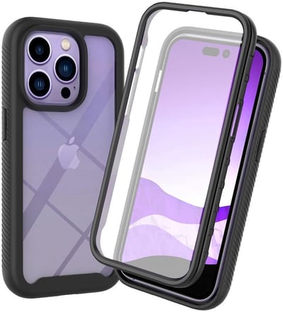 Hoesje Geschikt voor Apple iPhone 14 Pro | Met ingebouwde screenprotector | Full Protect valbescherming | Doorzichtig / Zwart