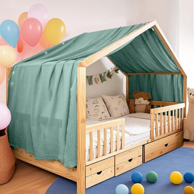 Handgemaakte Dekbedhoes van 100% Katoen Muslin voor Binnengebruik - Beddecoratie voor Jongens en Meisjes (52 x 126 Inch Eucalyptus) - Ademend, Zacht en Duurzaam