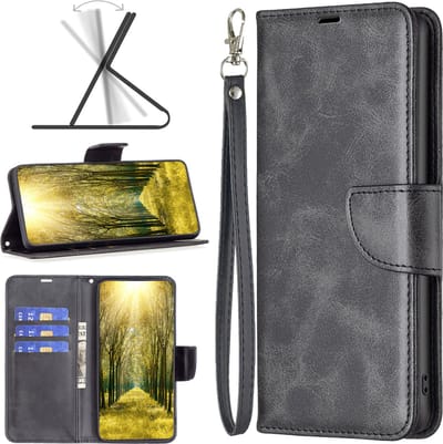 MobyDefend Hoesje - Geschikt voor Samsung Galaxy A15 - Wallet Book Case Met Koord - Zwart