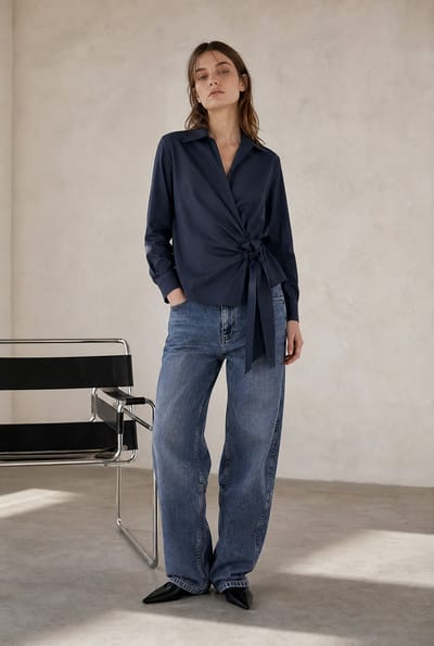 Vivi lyocell knot blouse | Blue Denim - Blue Denim / S