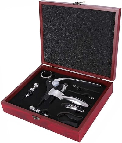 SnelShoppen - Wijn Kurkentrekker Set met Cadeau Doos, Foliesnijder, Flesopener, Druppelring, Wijnstopper, RVS, Compleet Wijnaccessoire Set voor Feest,